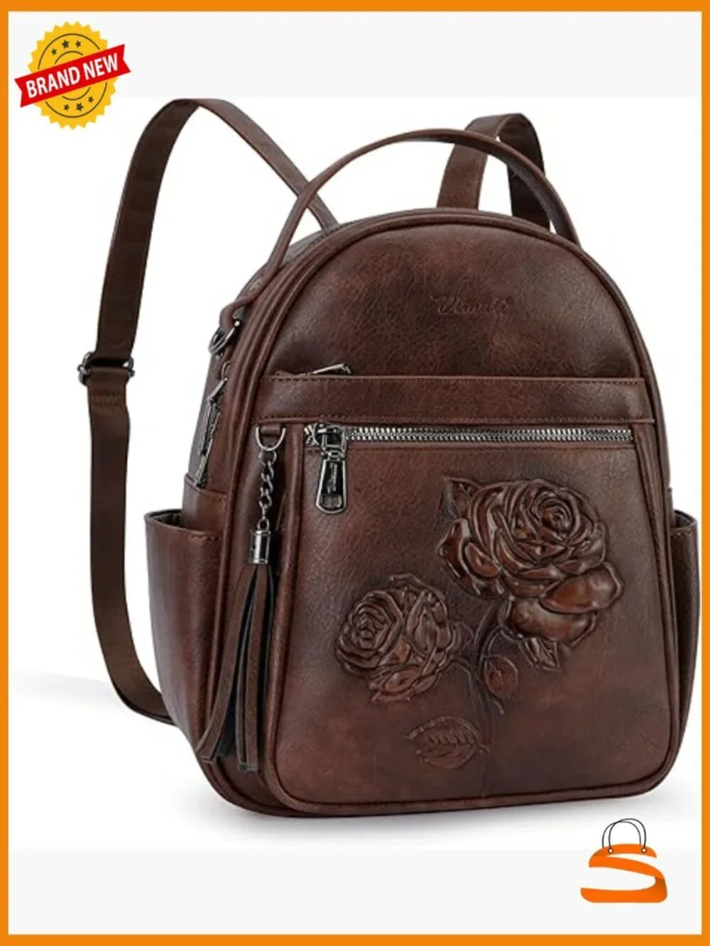 Embossed Leather Mini Backpack Purse for Women, Small Travel Daypack Shoulder